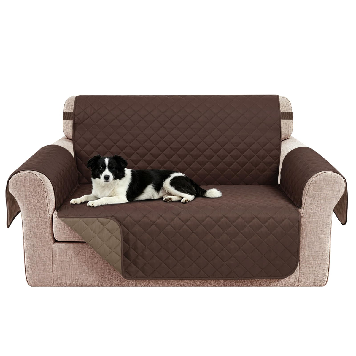 Reversible Sofa Cover for 3 Cushion, Chocolate/Beige