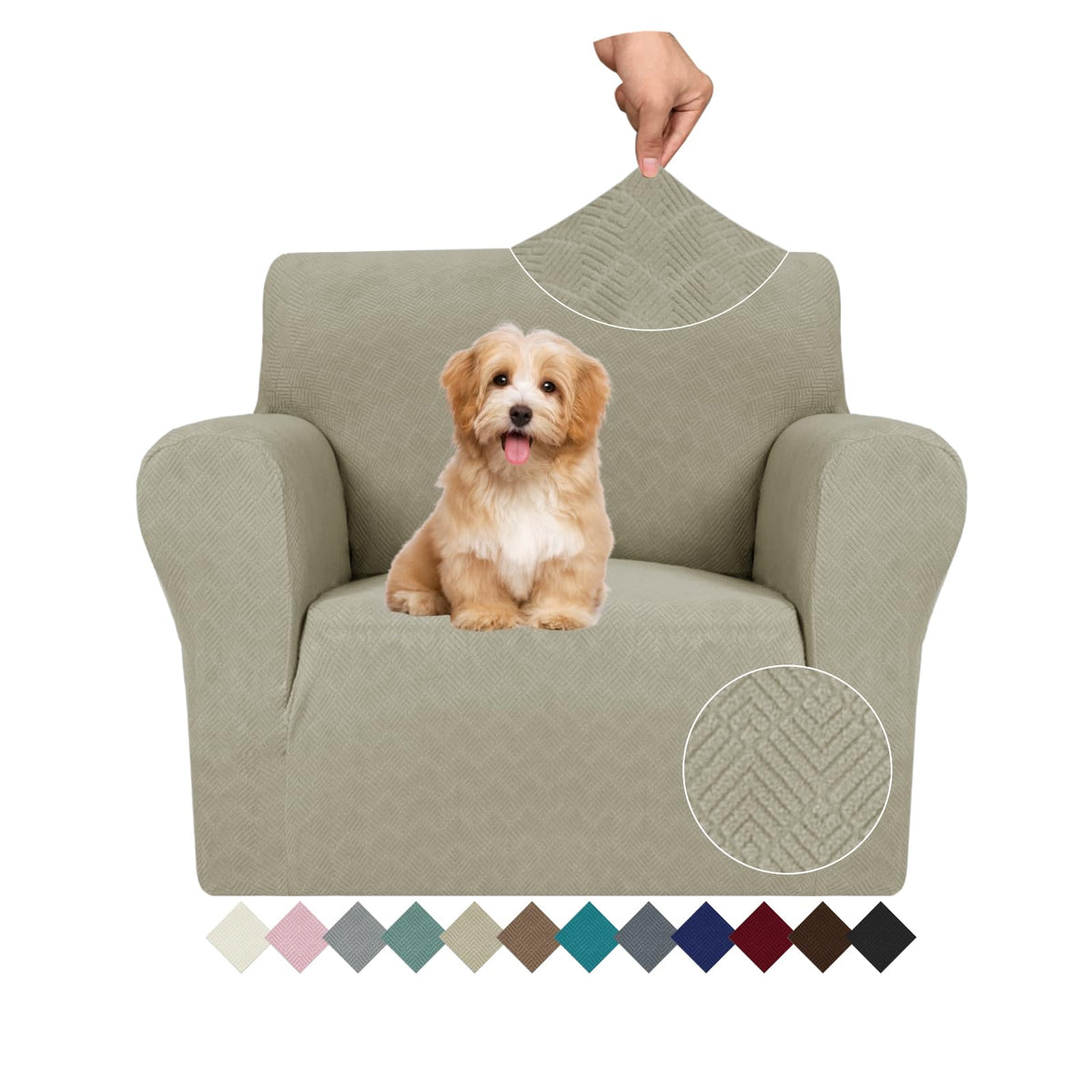 JIVINER High Stretch Couch Covers for 3 Cushion Couch 1-Piece Jacquard Sofa Slipcovers Fitted Washable Sofa Covers with Elastic Bottom Furniture Protector for Kids Pets (Sofa, Light Gray)