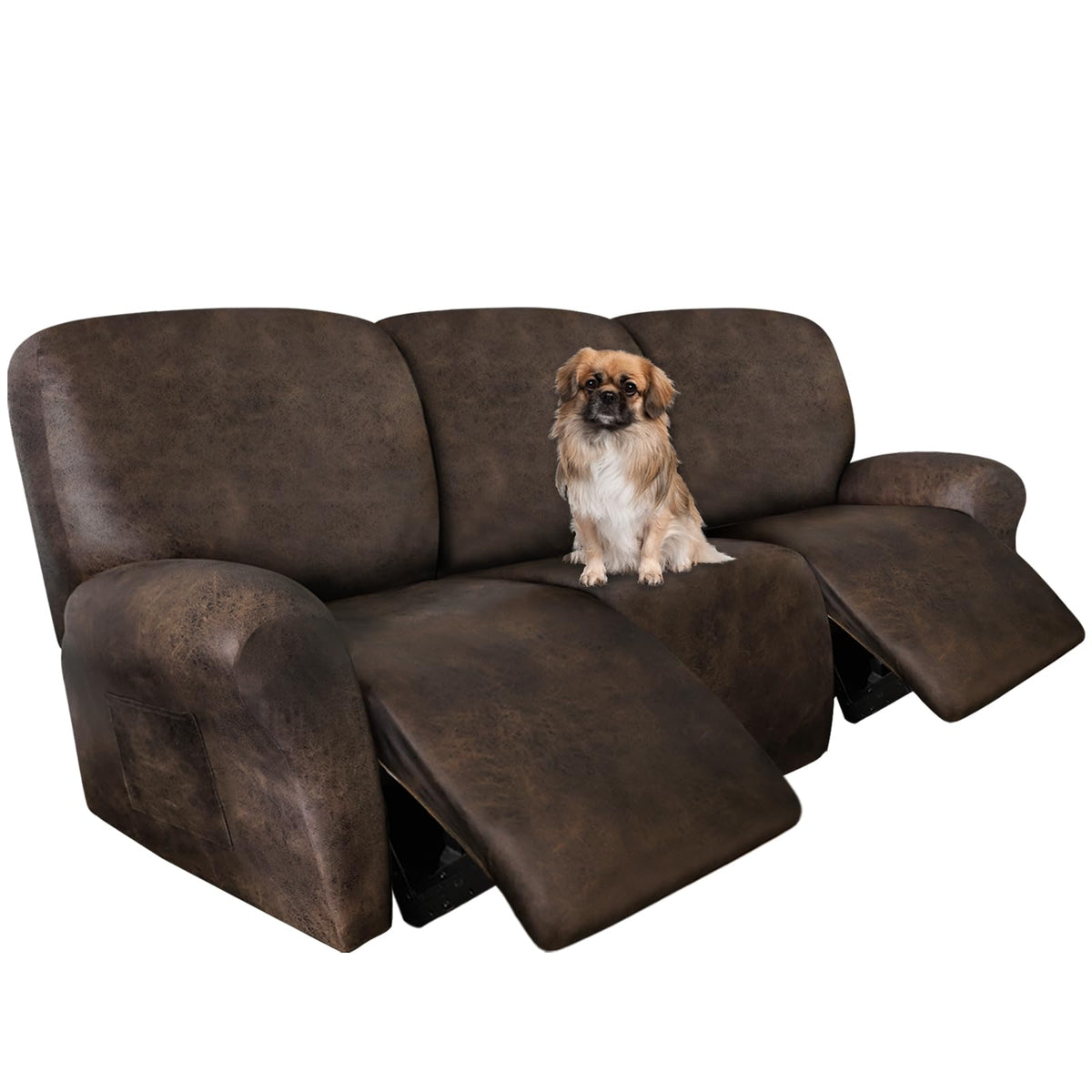 ANARACHON Leather Look Recliner Couch Cover 8-Piece Recliner Sofa Slipcovers 3 Seater for Reclining Couches Furniture Protector Spandex Fabric Washable (Recliner Sofa, Brown)