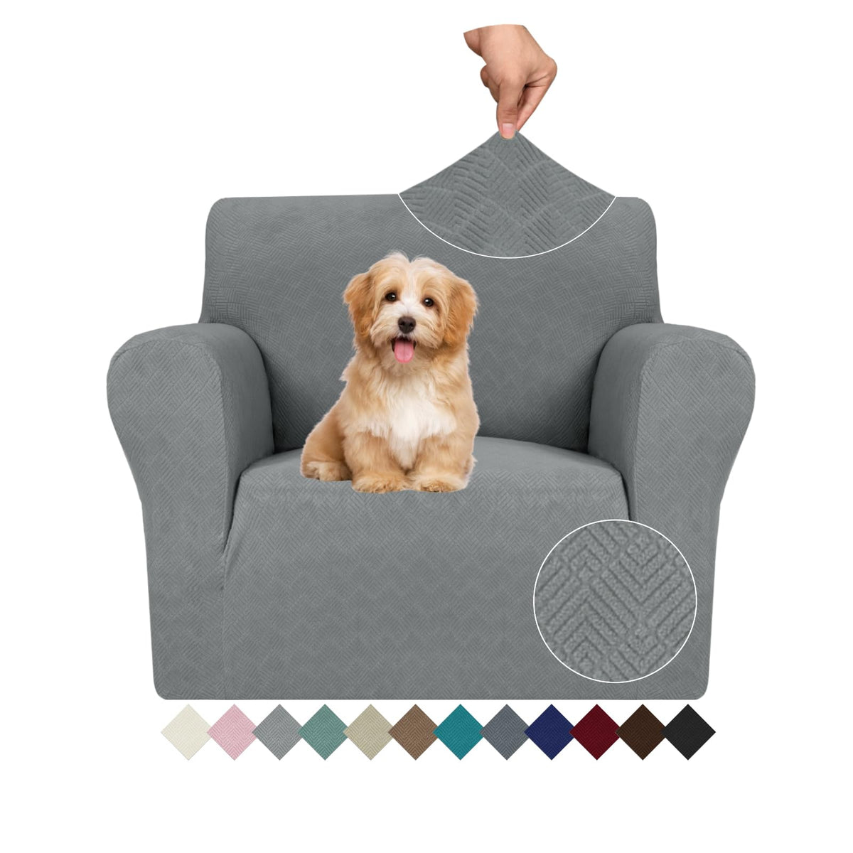 JIVINER High Stretch Couch Covers for 3 Cushion Couch 1-Piece Jacquard Sofa Slipcovers Fitted Washable Sofa Covers with Elastic Bottom Furniture Protector for Kids Pets (Sofa, Light Gray)