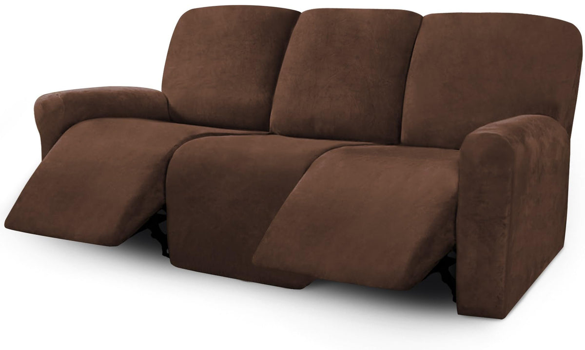 ULTICOR Velvet 8-Pieces Recliner Sofa Covers Stretch Reclining Couch Covers for 3 Cushion Reclining Sofa Slipcovers Furniture Covers Thick Soft Washable (3 Seater Recliner Cover, Taupe)