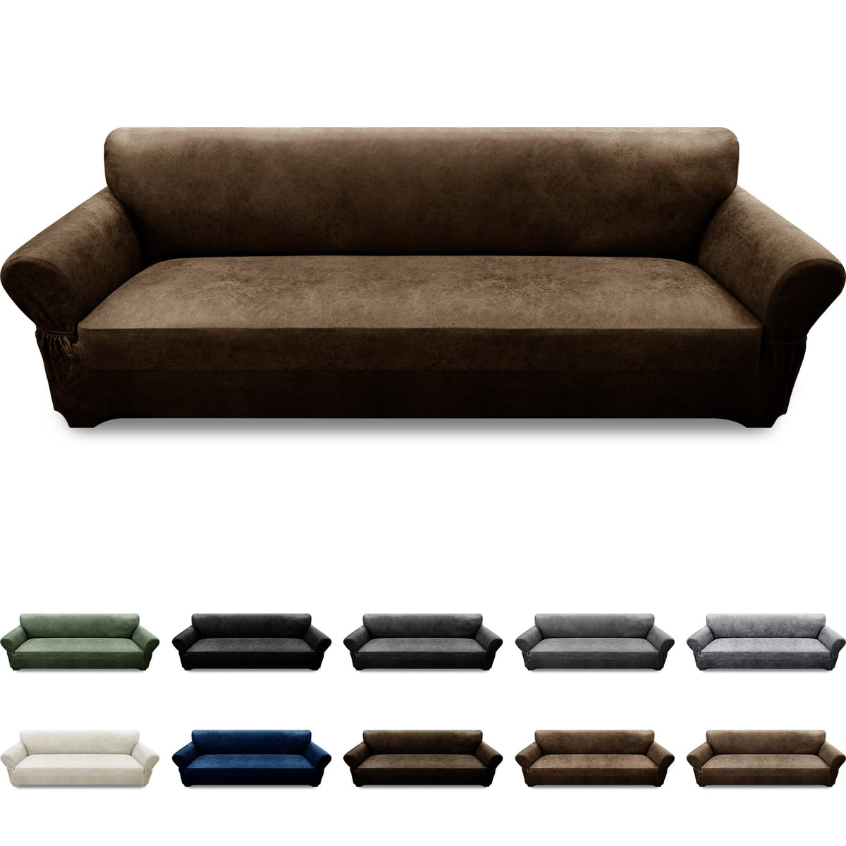 Couch Cover Leather Look 3 Seater Couch Sofa Cover 1-Piece Sofa Slipcover Stretch Furniture Protector with Elastic Bottom & Pockets(Sofa, Coffee)