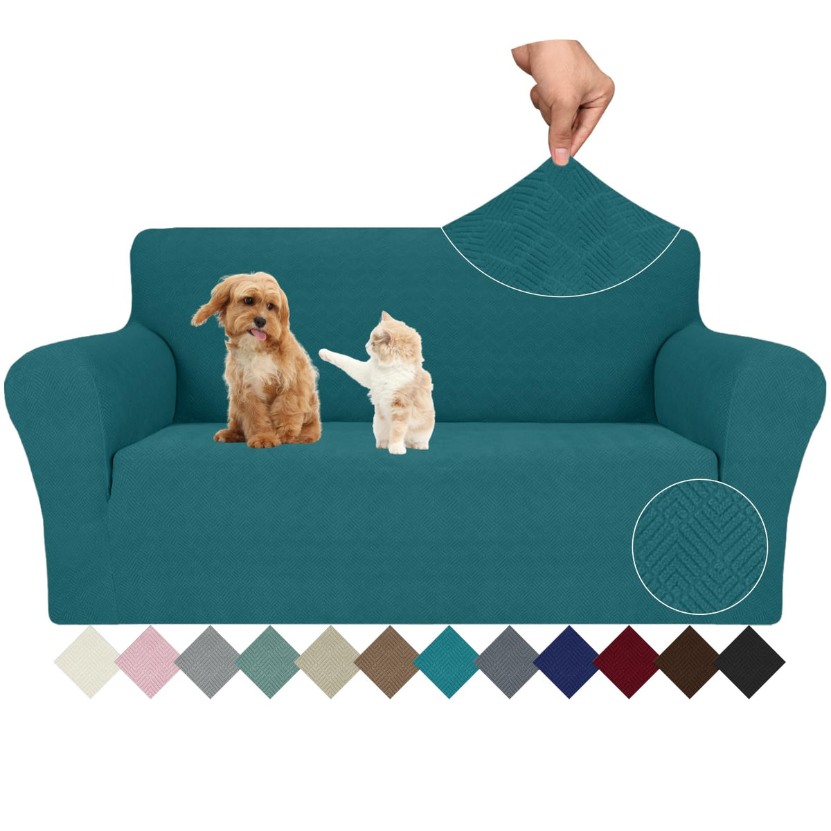JIVINER High Stretch Couch Covers for 3 Cushion Couch 1-Piece Jacquard Sofa Slipcovers Fitted Washable Sofa Covers with Elastic Bottom Furniture Protector for Kids Pets (Sofa, Light Gray)