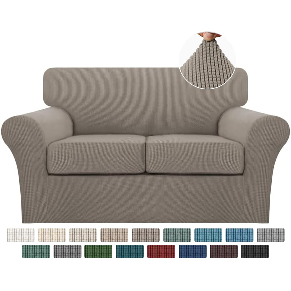 Turquoize 4 Piece Couch Cover Sofa Covers for 3 Cushion Couch Sofa Slipcovers Washable Sofa Cover for Dogs with Individual Couch Cushion Covers Feature Jacquard Fabric(3 Cushion Sofa, Biscotti Beige)