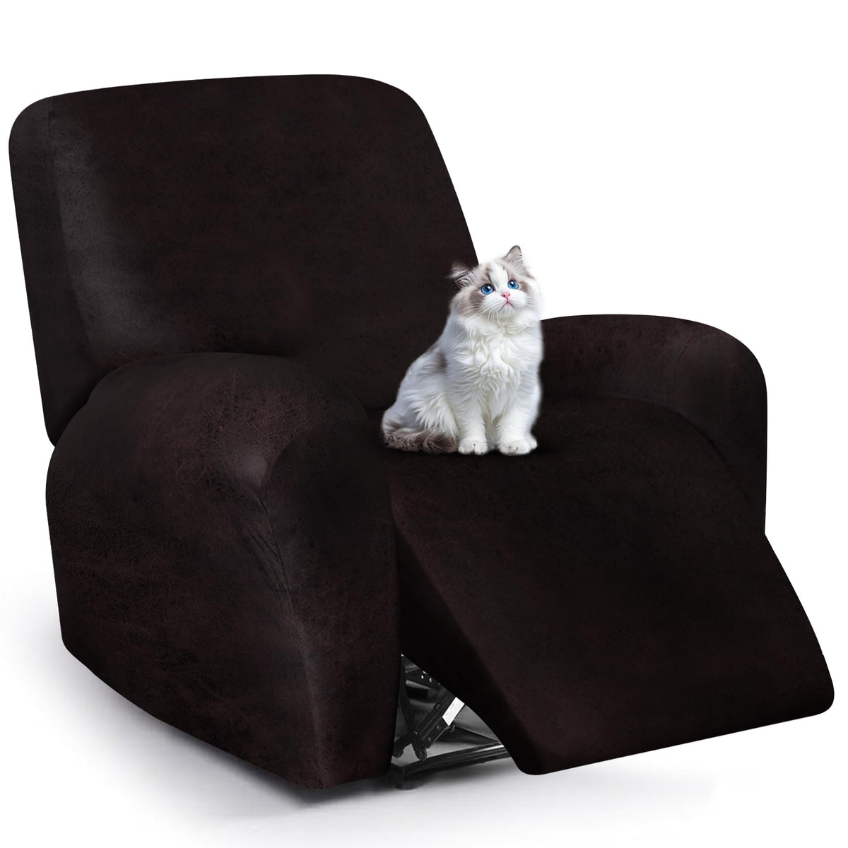 ANARACHON Leather Look Recliner Couch Cover, 8-Pieces Stretch Recliner Sofa Covers, Soft Reclining Slipcover, Washable Furniture Protector for Pets (3 Seater, Brown)