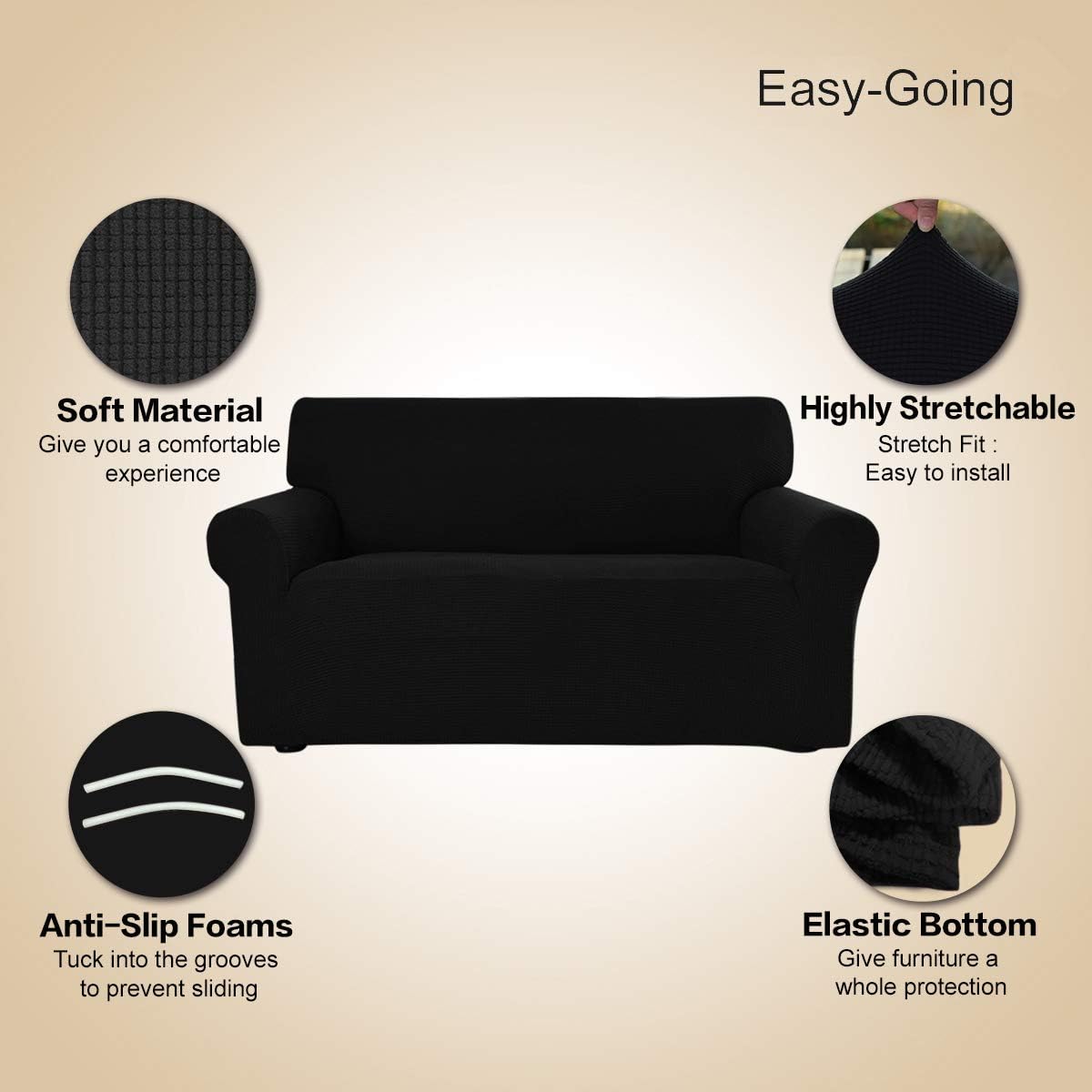 Easy-Going Stretch Couch Covers for Sofa Washable Large Black