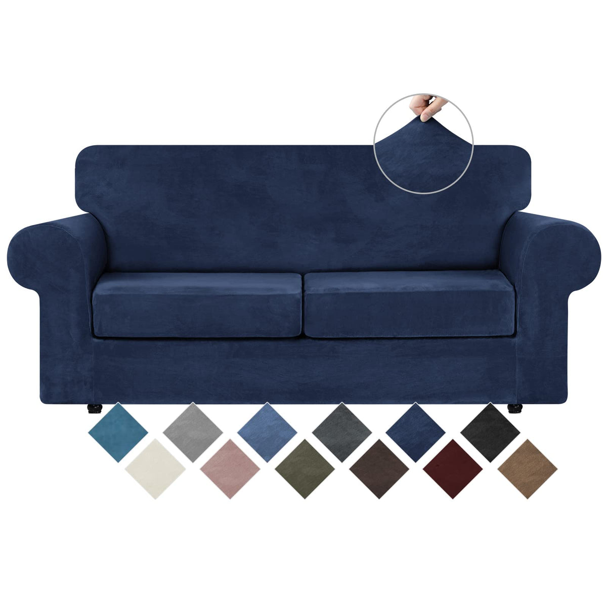 WEERRW 4 Pieces Couch Cover for Sofa Velvet Sofa Covers Washable, Dark Grey