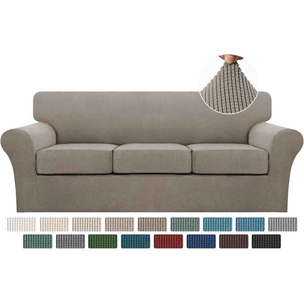 Turquoize 4 Piece Couch Cover Sofa Covers for 3 Cushion Couch Sofa Slipcovers Washable Sofa Cover for Dogs with Individual Couch Cushion Covers Feature Jacquard Fabric(3 Cushion Sofa, Biscotti Beige)