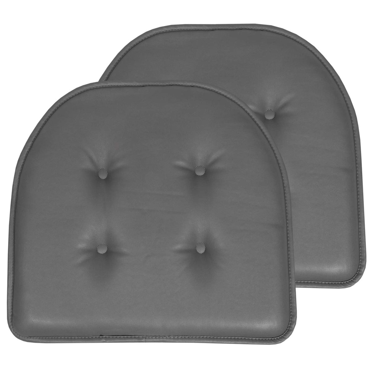 Sweet Home Collection Chair Cushion Memory Foam Pads Tufted Slip Non Skid Rubber Back U-Shaped 17" x 16" Seat Cover, 6 Pack, Checkered Taupe/White