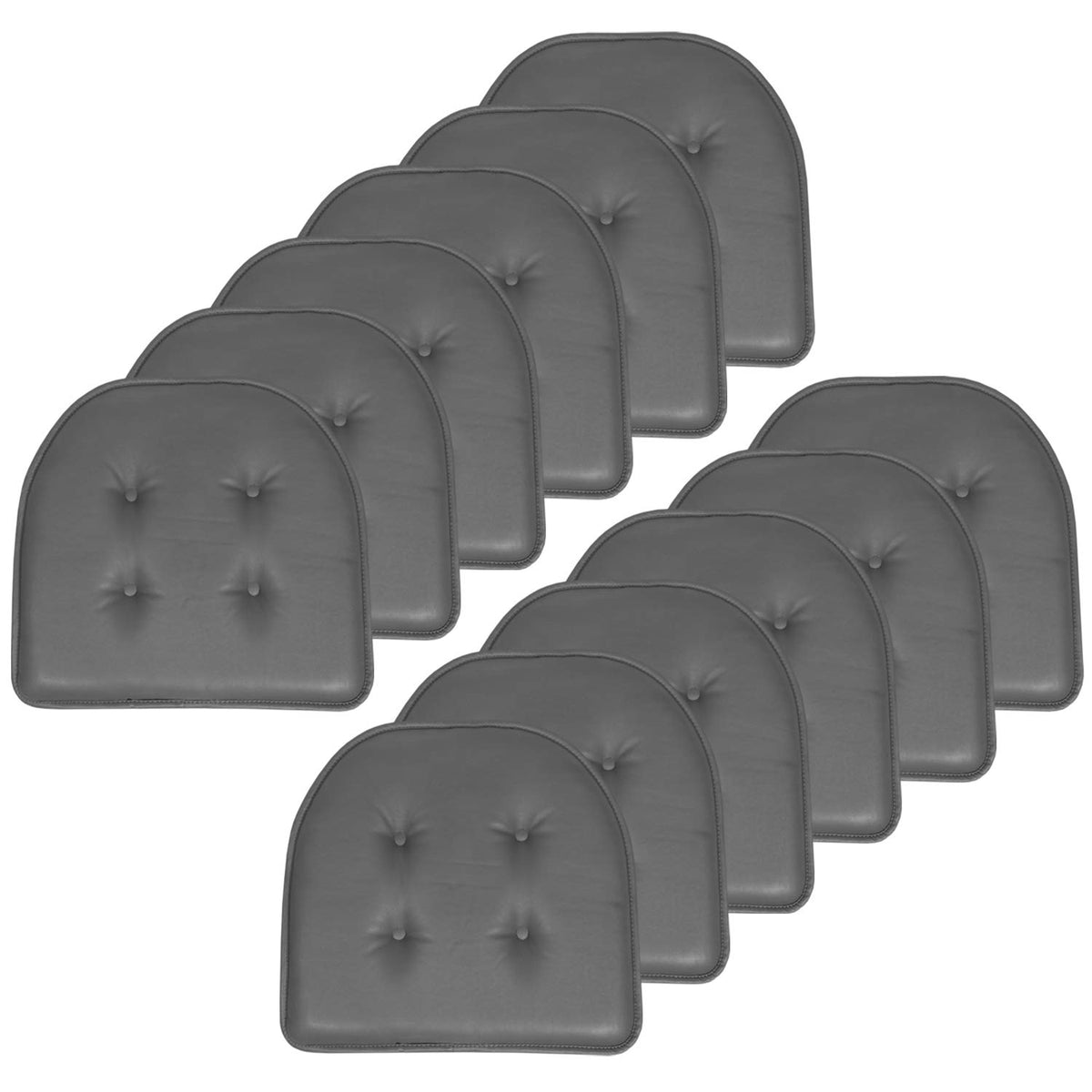 Sweet Home Collection Chair Cushion Memory Foam Pads Tufted Slip Non Skid Rubber Back U-Shaped 17" x 16" Seat Cover, 6 Pack, Checkered Taupe/White
