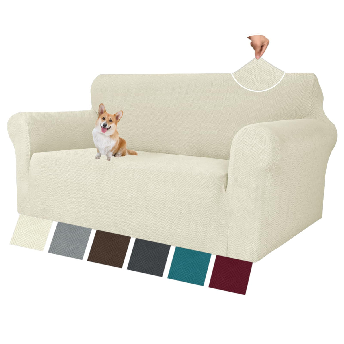 MAXIJIN Super Stretch Couch Cover for 3 Cushion Couch, 1-Piece Universal Sofa Covers Living Room Jacquard Spandex Furniture Protector Dogs Pet Friendly Fitted (Large, Gray)