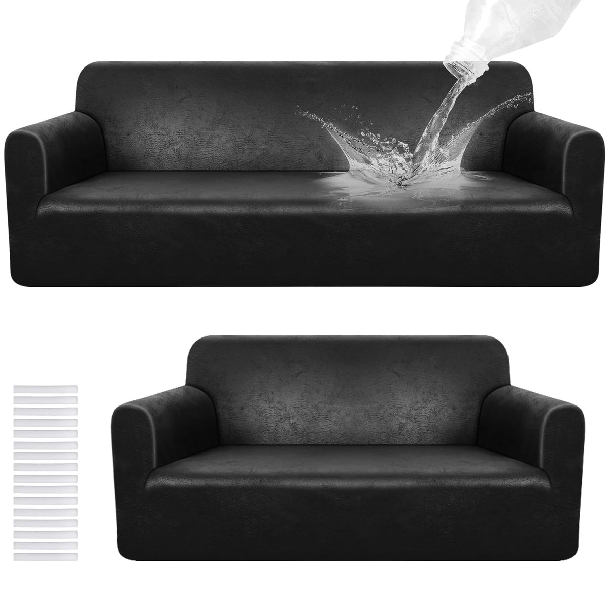 Peryiter 2 Pcs Couch and Loveseat Sofa Covers,Black,Milk Silk
