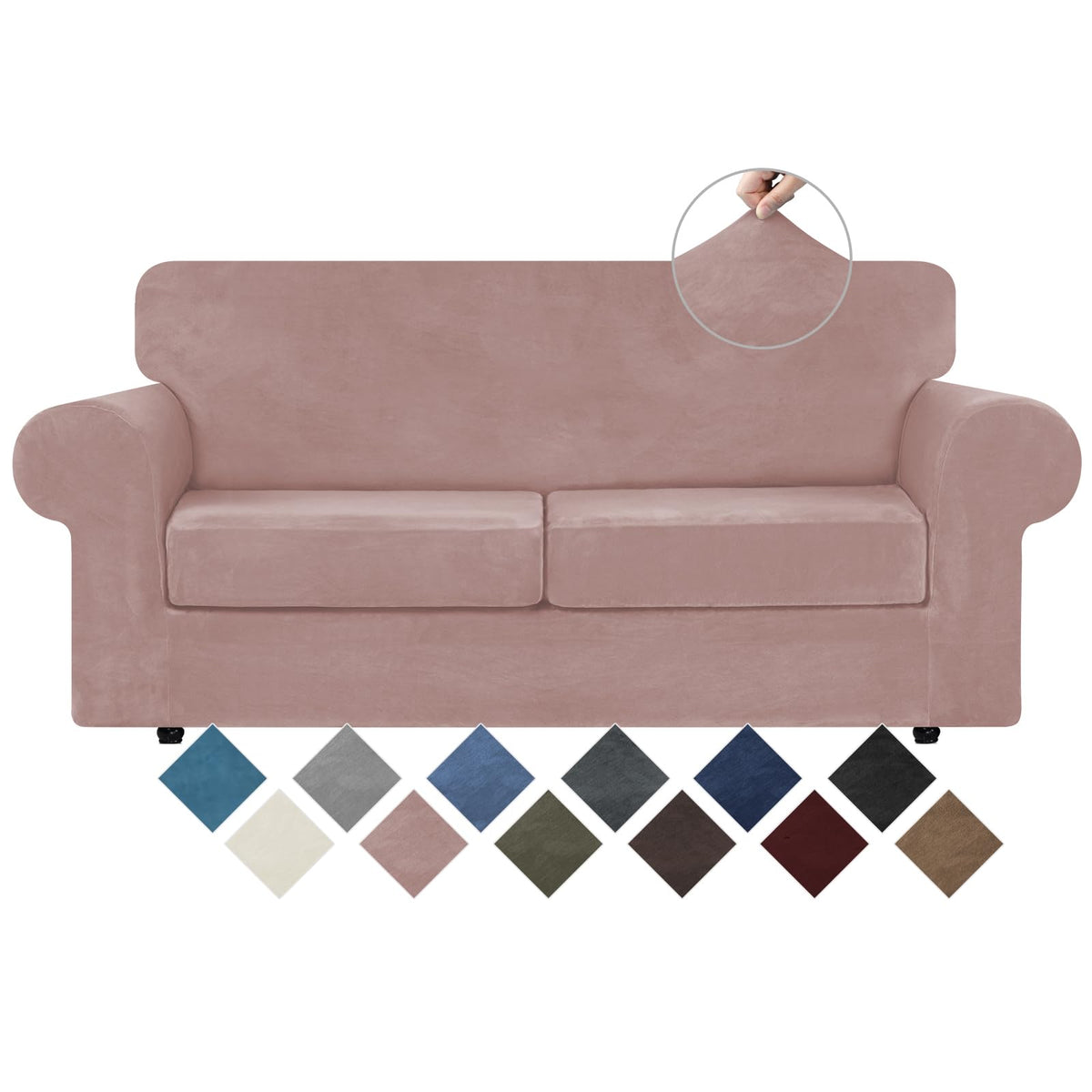 WEERRW 4 Pieces Couch Cover for Sofa Velvet Sofa Covers Washable, Dark Grey