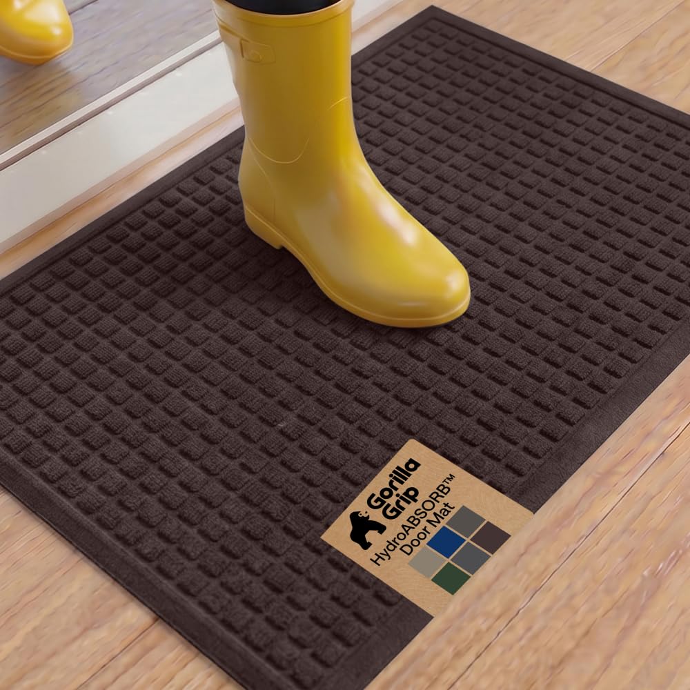 GORILLA GRIP® HydroABSORB Door Mat for Indoor Outdoor Use, 29x17 Coffee