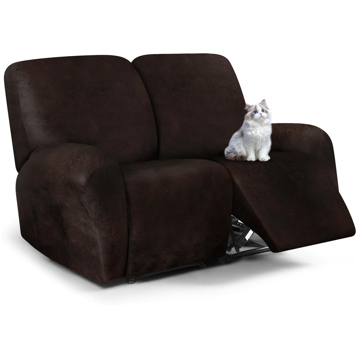 ANARACHON Leather Look Recliner Couch Cover, 8-Pieces Stretch Recliner Sofa Covers, Soft Reclining Slipcover, Washable Furniture Protector for Pets (3 Seater, Brown)