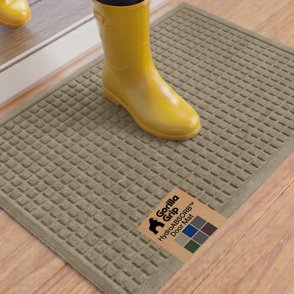 GORILLA GRIP® HydroABSORB Door Mat for Indoor Outdoor Use, 29x17 Coffee