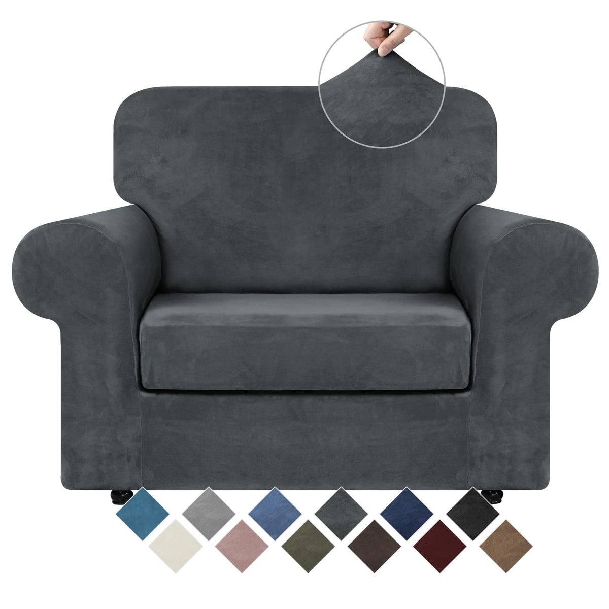 WEERRW 4 Pieces Couch Cover for Sofa Velvet Sofa Covers Washable, Dark Grey