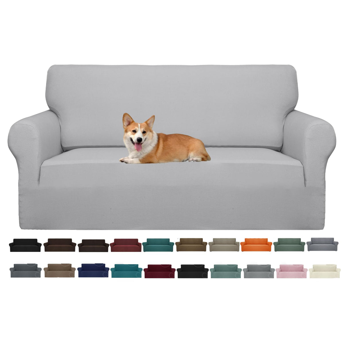 JIVINER High Stretch Couch Covers for 3 Cushion Couch 1-Piece Jacquard Sofa Slipcovers Fitted Washable Sofa Covers with Elastic Bottom Furniture Protector for Kids Pets (Sofa, Light Gray)