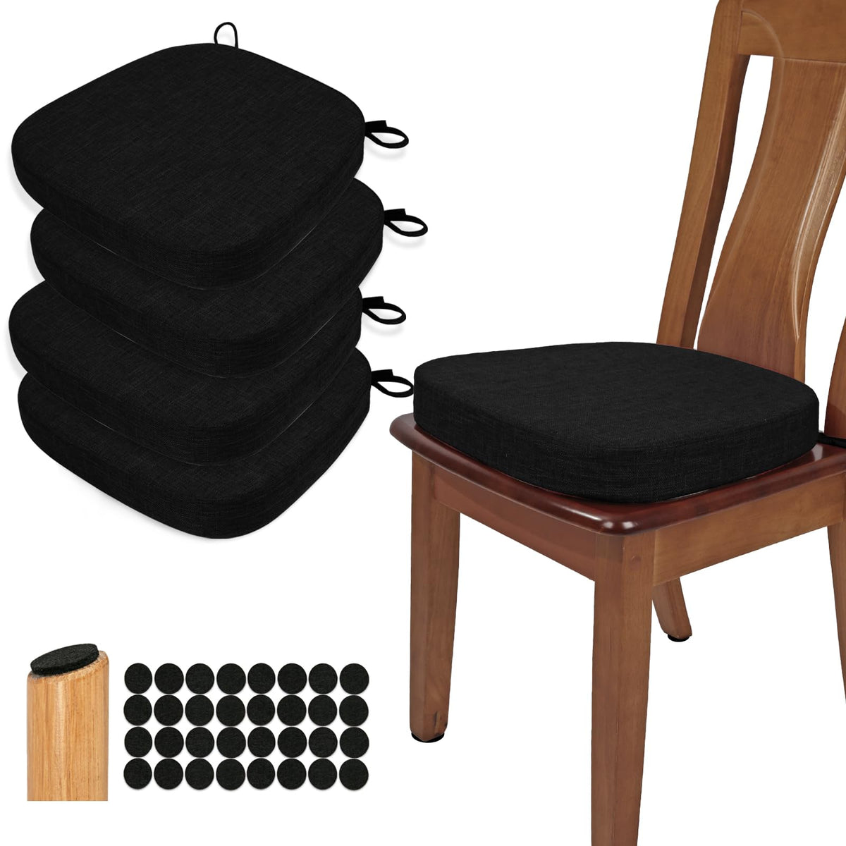 BUYUE Thickened 2.5" Dining Chair Cushions Set of 4, U-Shape High Density Foam Comfortable Chair Pads for Kitchen, Slip Resistant Indoor Seat Cushions (4 PCS, Dark Gray)