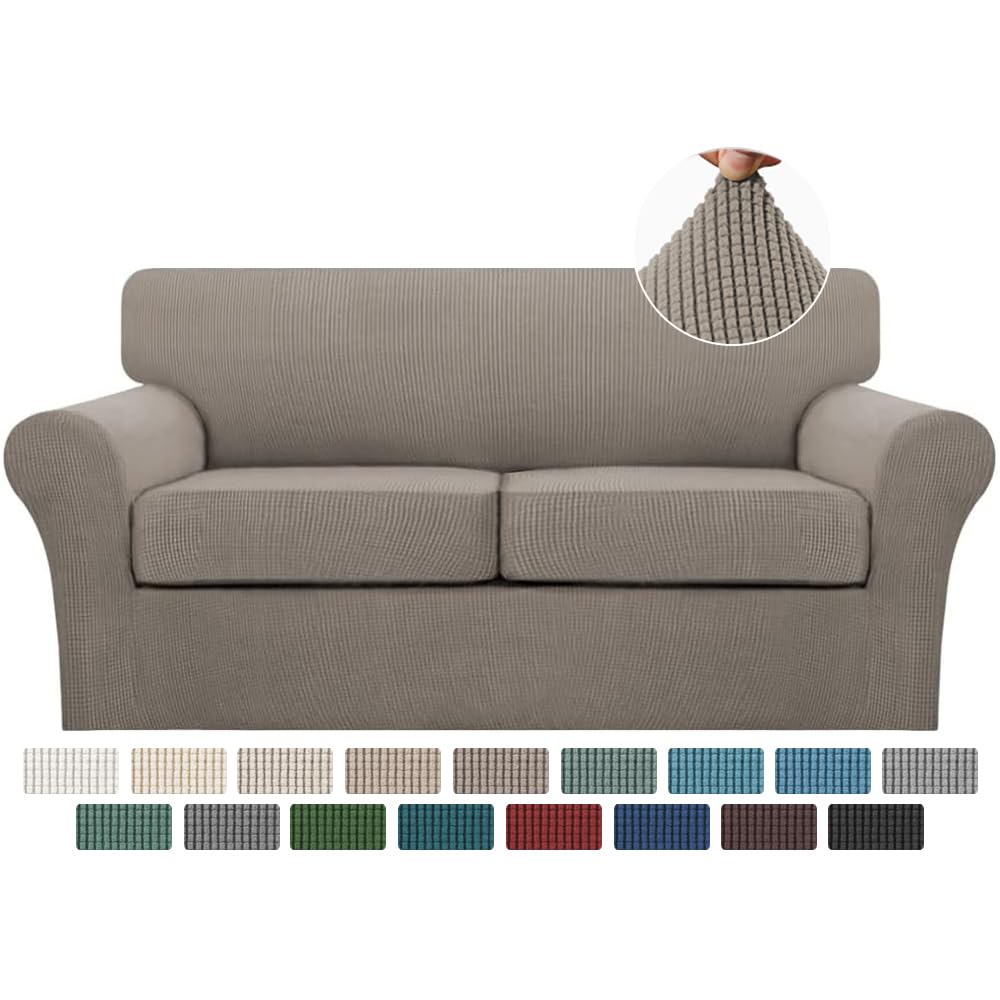 Turquoize 4 Piece Couch Cover Sofa Covers for 3 Cushion Couch Sofa Slipcovers Washable Sofa Cover for Dogs with Individual Couch Cushion Covers Feature Jacquard Fabric(3 Cushion Sofa, Biscotti Beige)