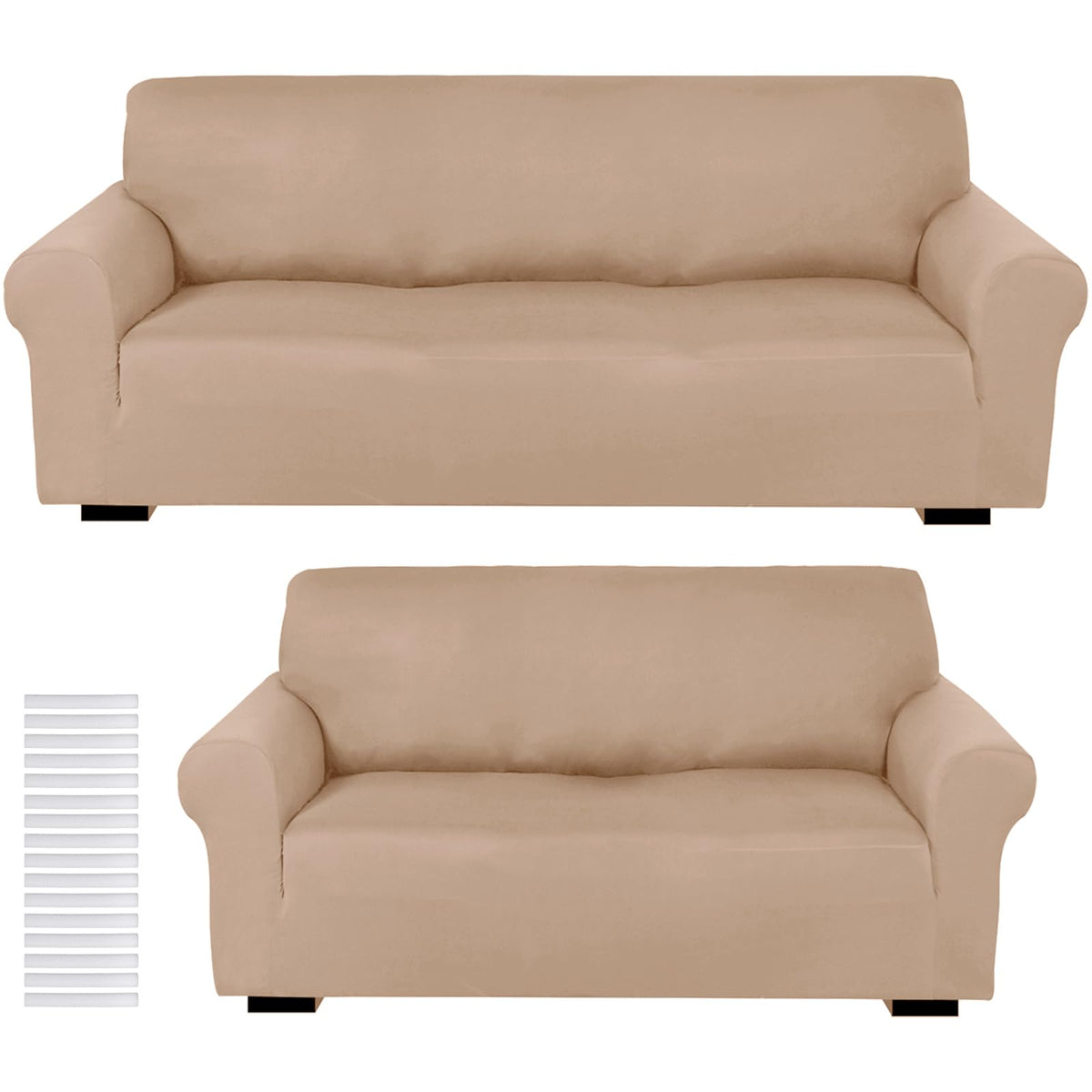 Peryiter 2 Pcs Couch and Loveseat Sofa Covers,Black,Milk Silk