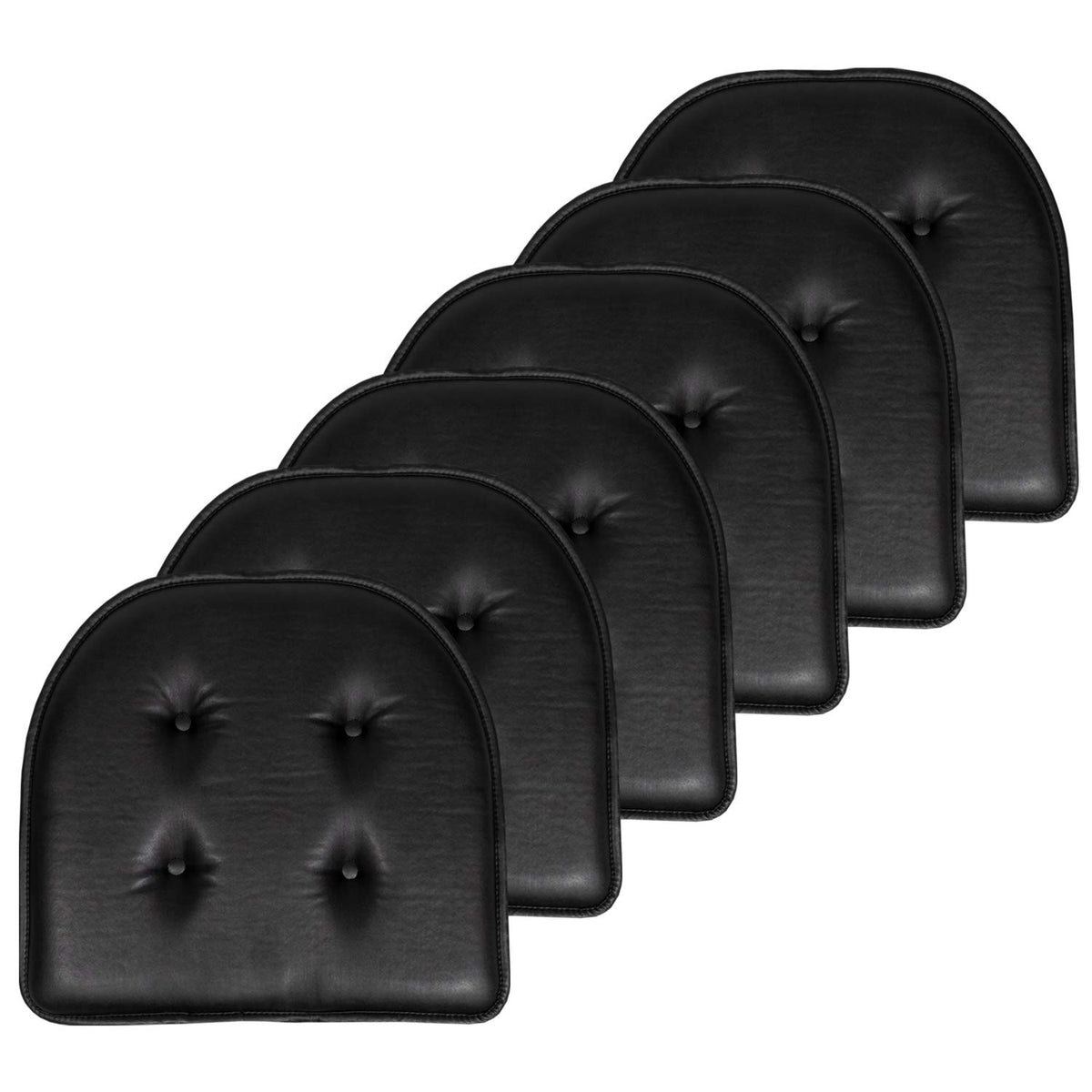 Sweet Home Collection Chair Cushion Memory Foam Pads Tufted Slip Non Skid Rubber Back U-Shaped 17" x 16" Seat Cover, 6 Pack, Checkered Taupe/White