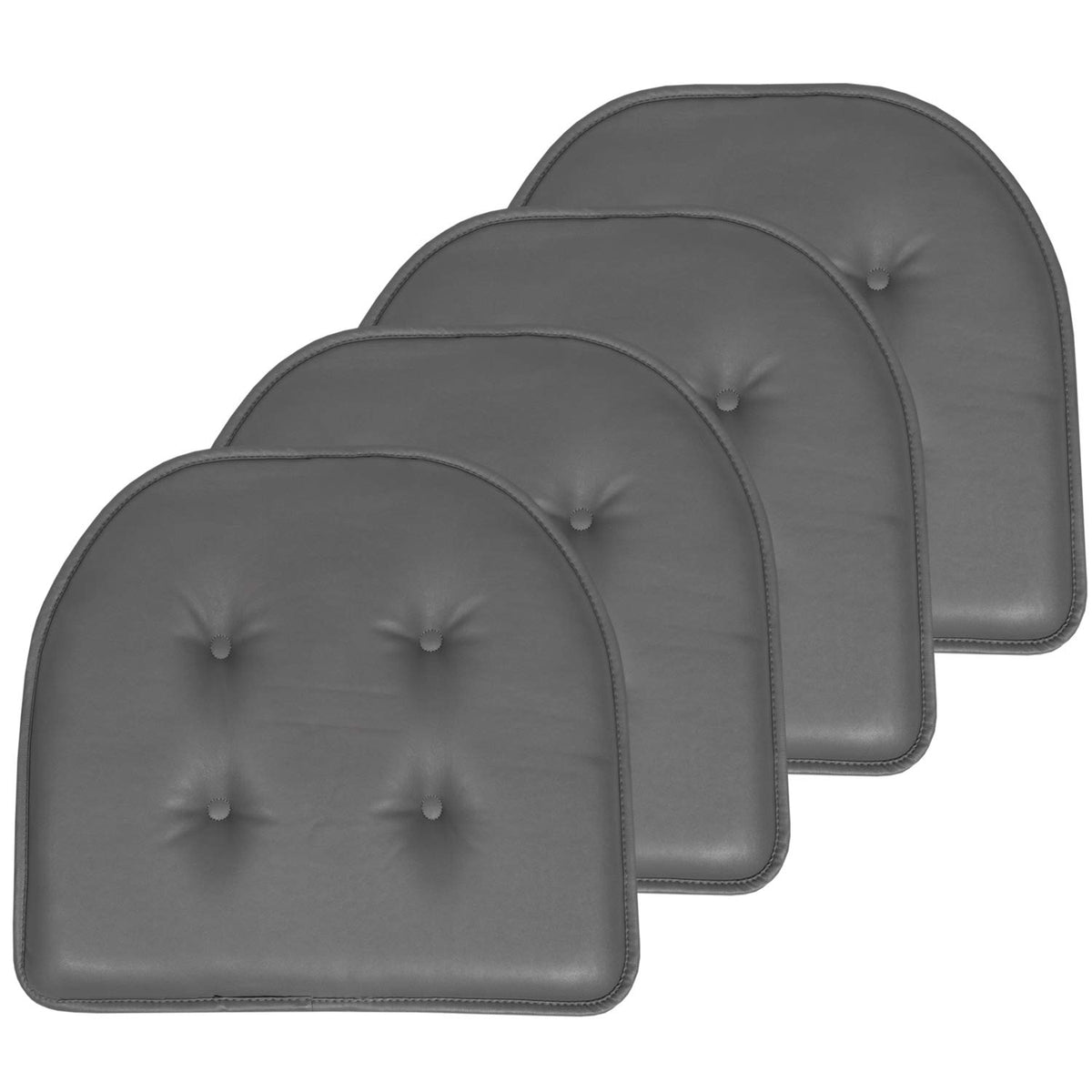 Sweet Home Collection Chair Cushion Memory Foam Pads Tufted Slip Non Skid Rubber Back U-Shaped 17" x 16" Seat Cover, 6 Pack, Checkered Taupe/White