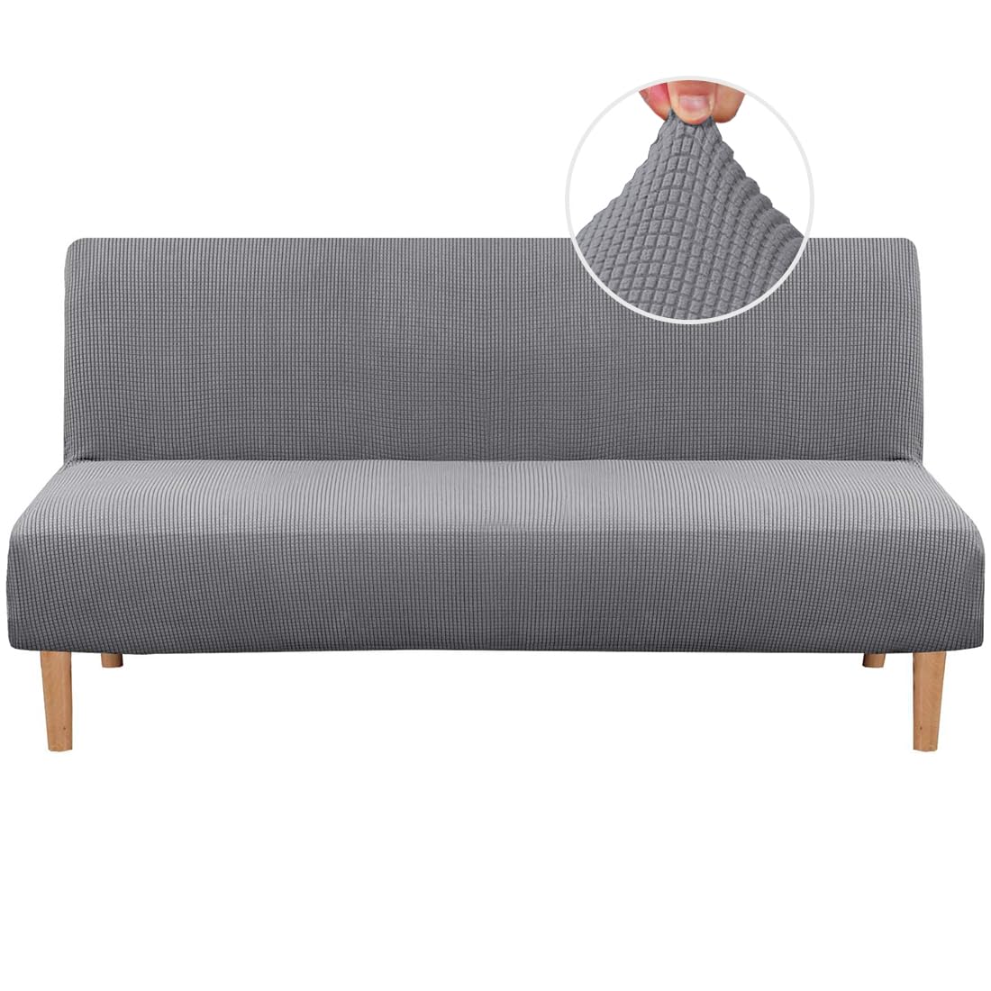 H.VERSAILTEX Armless Futon Cover Stretch Sofa Bed Slipcover Protector Elastic Feature Rich Textured High Spandex Small Checks Jacquard Fabric Futon Cover, Machine Washable, Gray