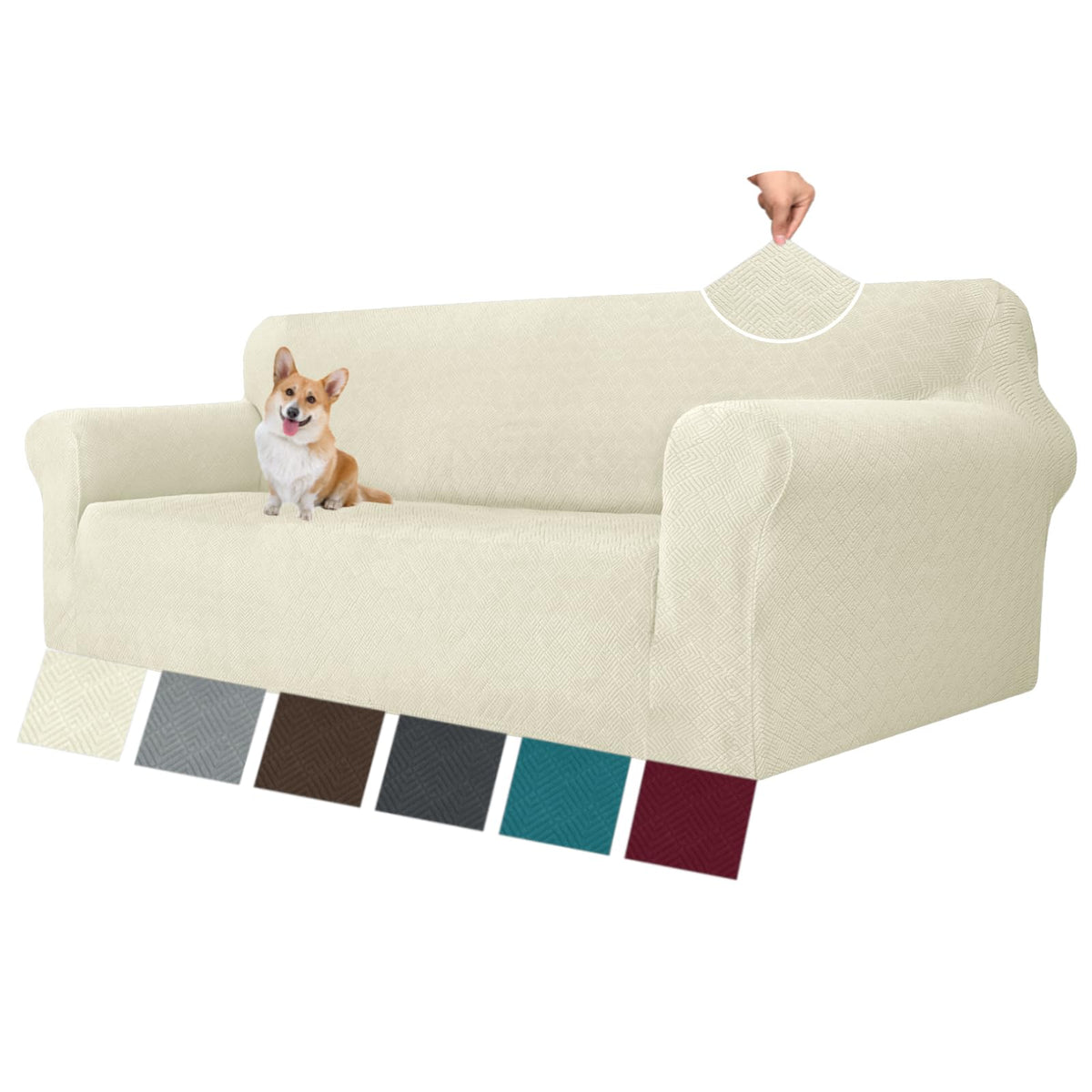 MAXIJIN Super Stretch Couch Cover for 3 Cushion Couch, 1-Piece Universal Sofa Covers Living Room Jacquard Spandex Furniture Protector Dogs Pet Friendly Fitted (Large, Gray)