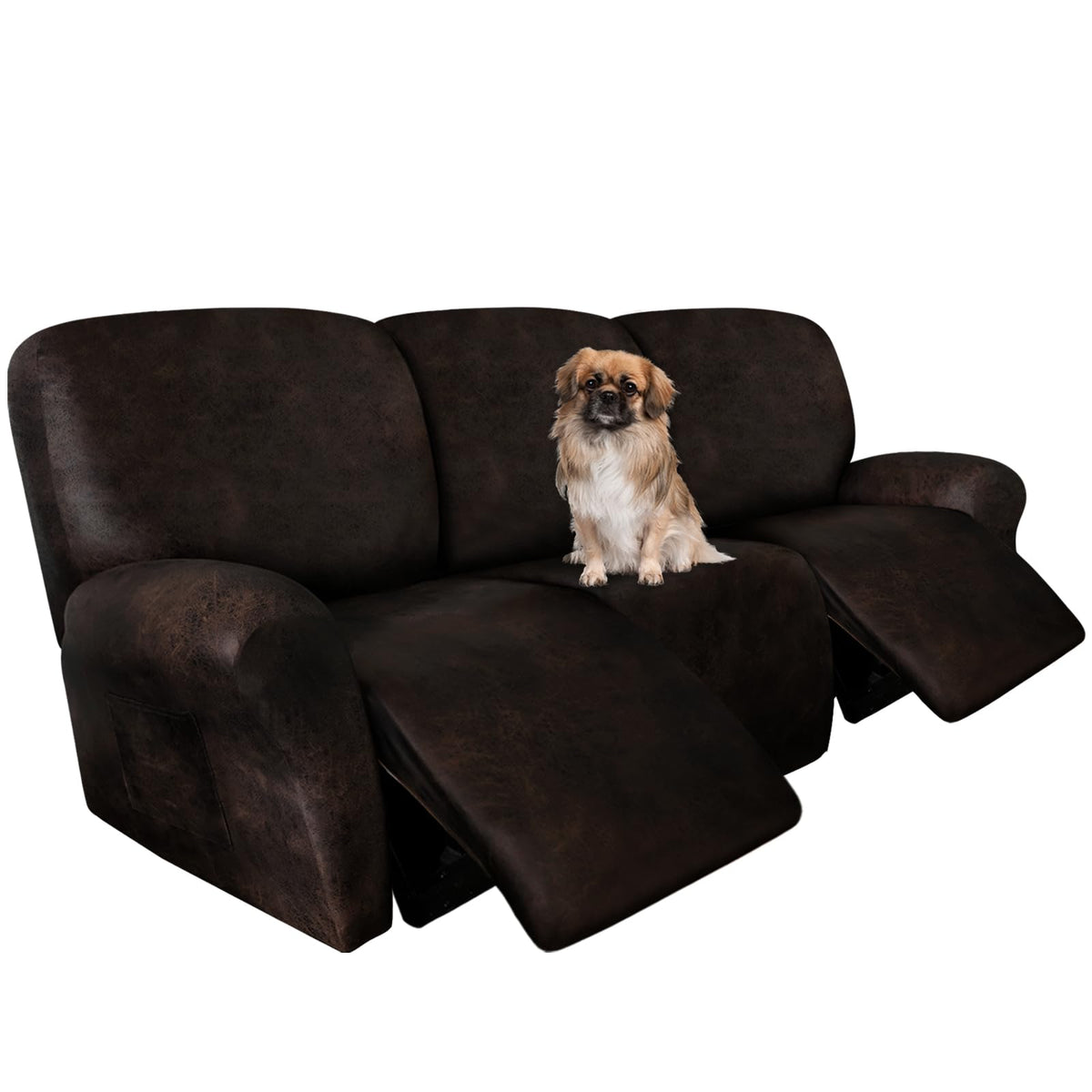 ANARACHON Leather Look Recliner Couch Cover 8-Piece Recliner Sofa Slipcovers 3 Seater for Reclining Couches Furniture Protector Spandex Fabric Washable (Recliner Sofa, Brown)