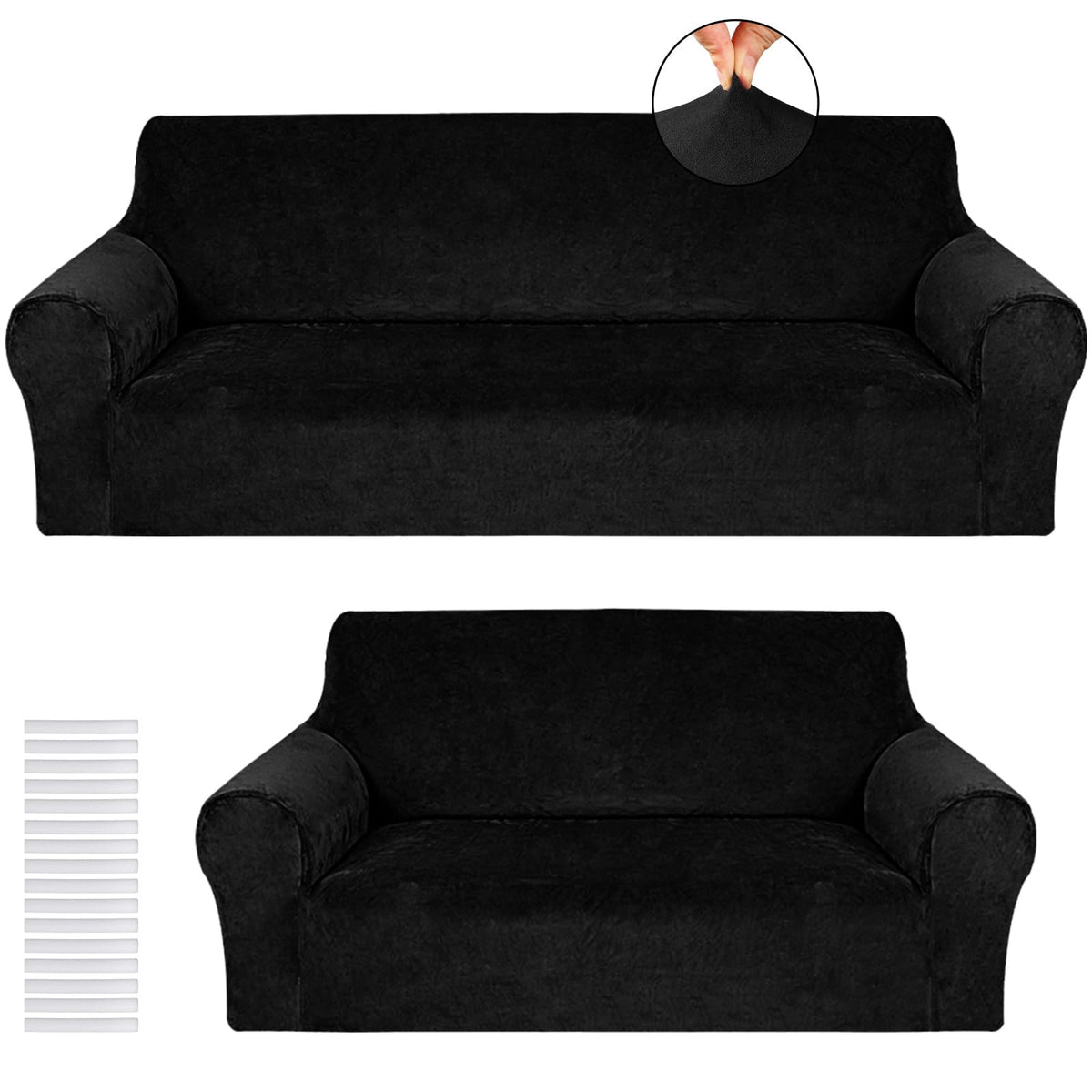 Peryiter 2 Pcs Couch and Loveseat Sofa Covers,Black,Milk Silk
