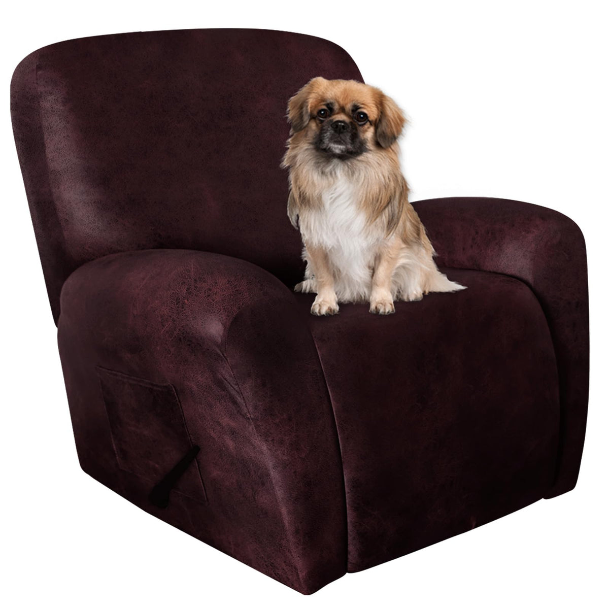 ANARACHON Leather Look Recliner Couch Cover 8-Piece Recliner Sofa Slipcovers 3 Seater for Reclining Couches Furniture Protector Spandex Fabric Washable (Recliner Sofa, Brown)