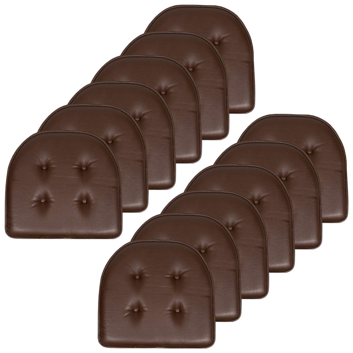 Sweet Home Collection Chair Cushion Memory Foam Pads Tufted Slip Non Skid Rubber Back U-Shaped 17" x 16" Seat Cover, 6 Pack, Checkered Taupe/White