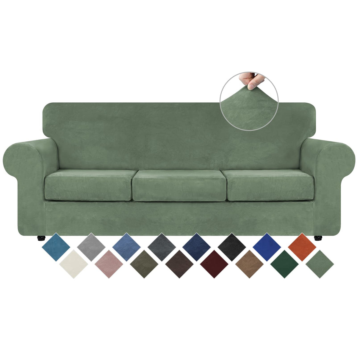 WEERRW 4 Pieces Couch Cover for Sofa Velvet Sofa Covers Washable, Dark Grey