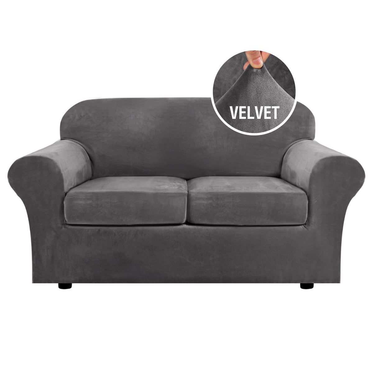 H.VERSAILTEX Modern Velvet Plush 4 Piece High Stretch Sofa Slipcover Furniture Protector Form Fit Luxury Thick Sofa Cover for 3 Cushion Couch, Machine Washable Width Up to 90 Inch(Sofa,Ivory)