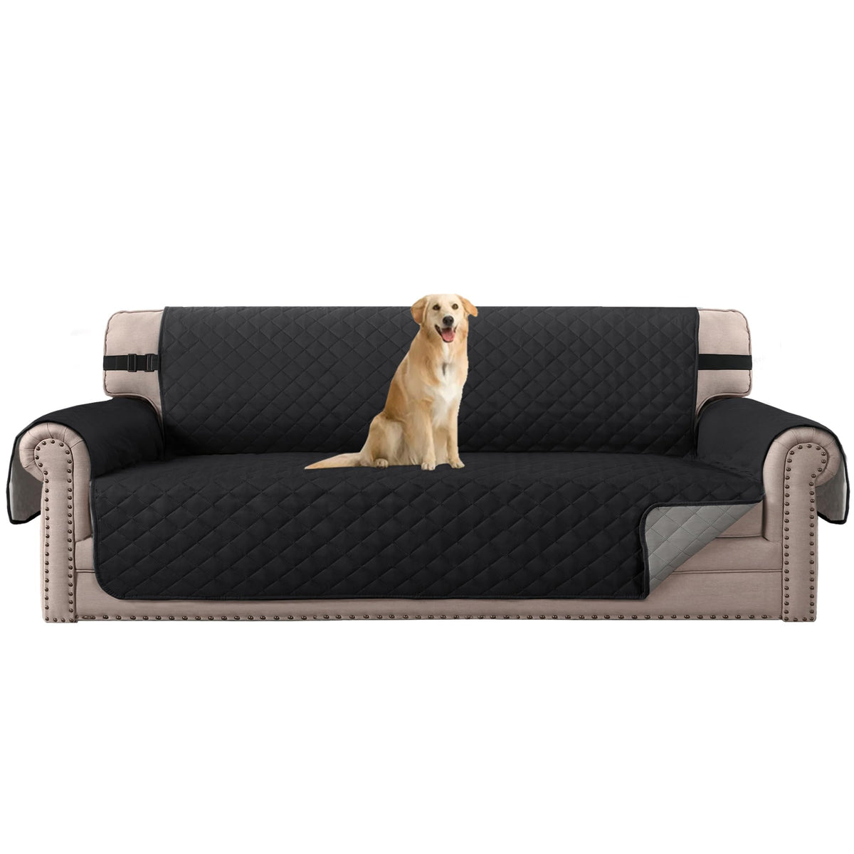 H.VERSAILTEX Reversible Sofa Cover Couch Cover for 3 Cushion Couch Water Resistant Sofa Cover for Living Room Quilted Furniture Couch Cover Washable Couch Protector(Oversized Sofa, Ivory/Beige)