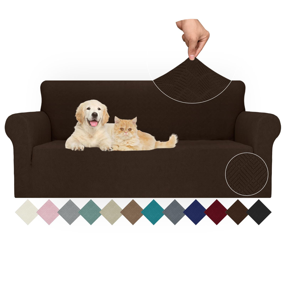 JIVINER High Stretch Couch Covers for 3 Cushion Couch 1-Piece Jacquard Sofa Slipcovers Fitted Washable Sofa Covers with Elastic Bottom Furniture Protector for Kids Pets (Sofa, Light Gray)