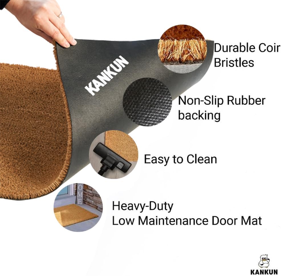 KANKUN Coco Coir Door Mat with Heavy Duty Backing, Welcome Doormat (17" x 30"), Doormat Entrance (Plain - 1Pack)