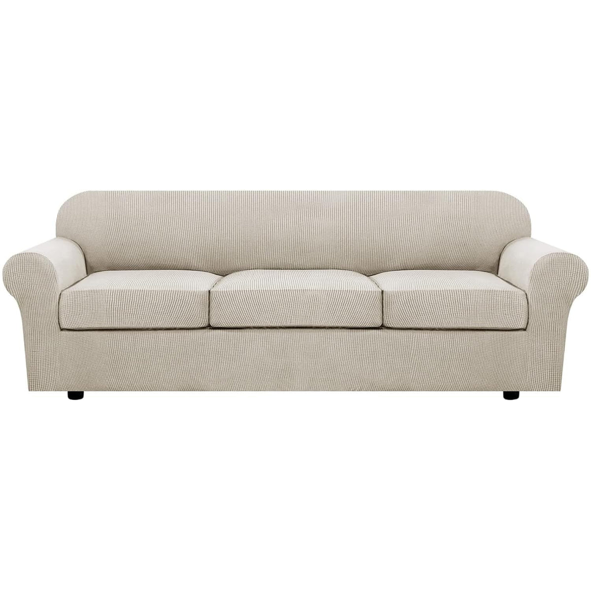 H.VERSAILTEX 4 Piece Stretch Sofa Covers for 3 Cushion Couch Covers for Living Room Furniture Slipcovers (Base Cover Plus 3 Seat Cushion Covers) Upgraded Thicker Jacquard Fabric (Sofa, Grey)