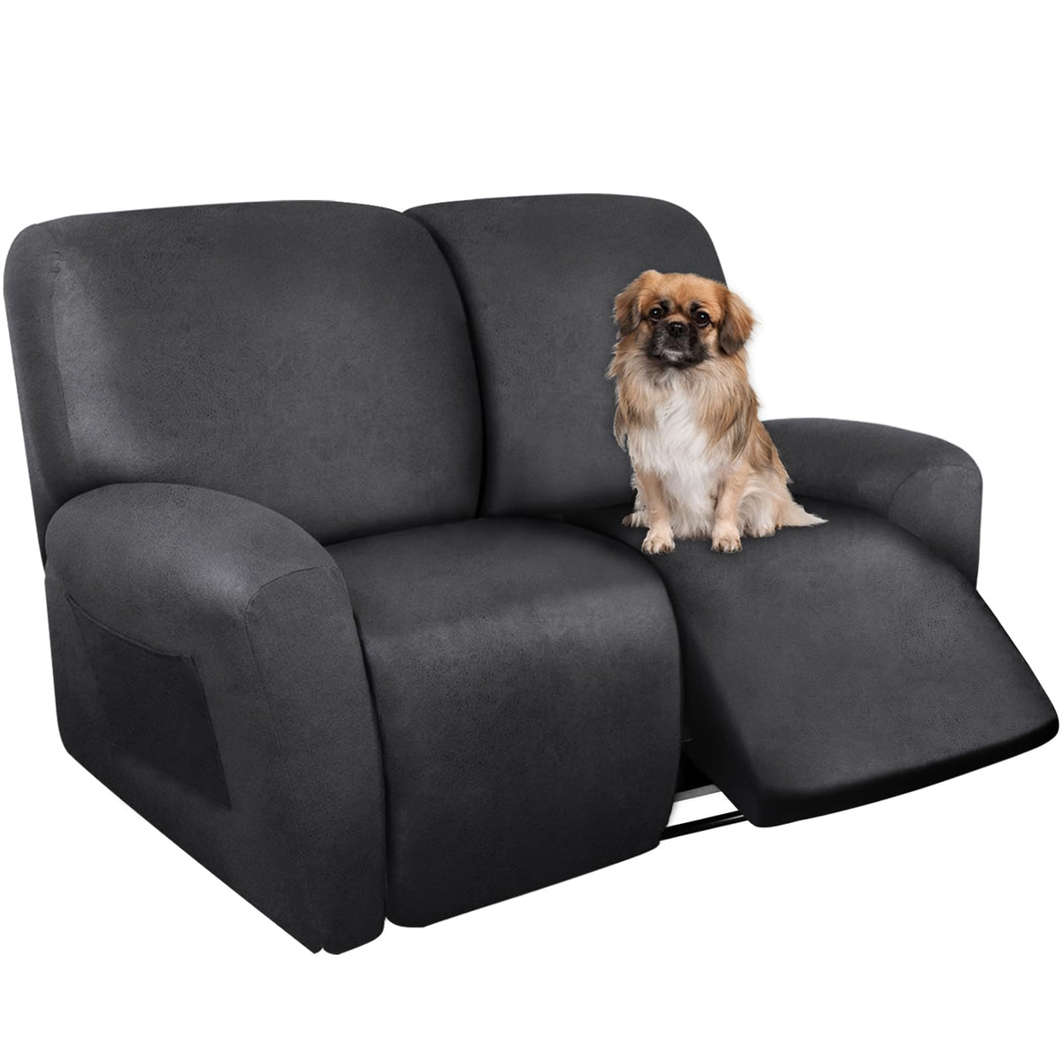 ANARACHON Leather Look Recliner Couch Cover 8-Piece Recliner Sofa Slipcovers 3 Seater for Reclining Couches Furniture Protector Spandex Fabric Washable (Recliner Sofa, Brown)