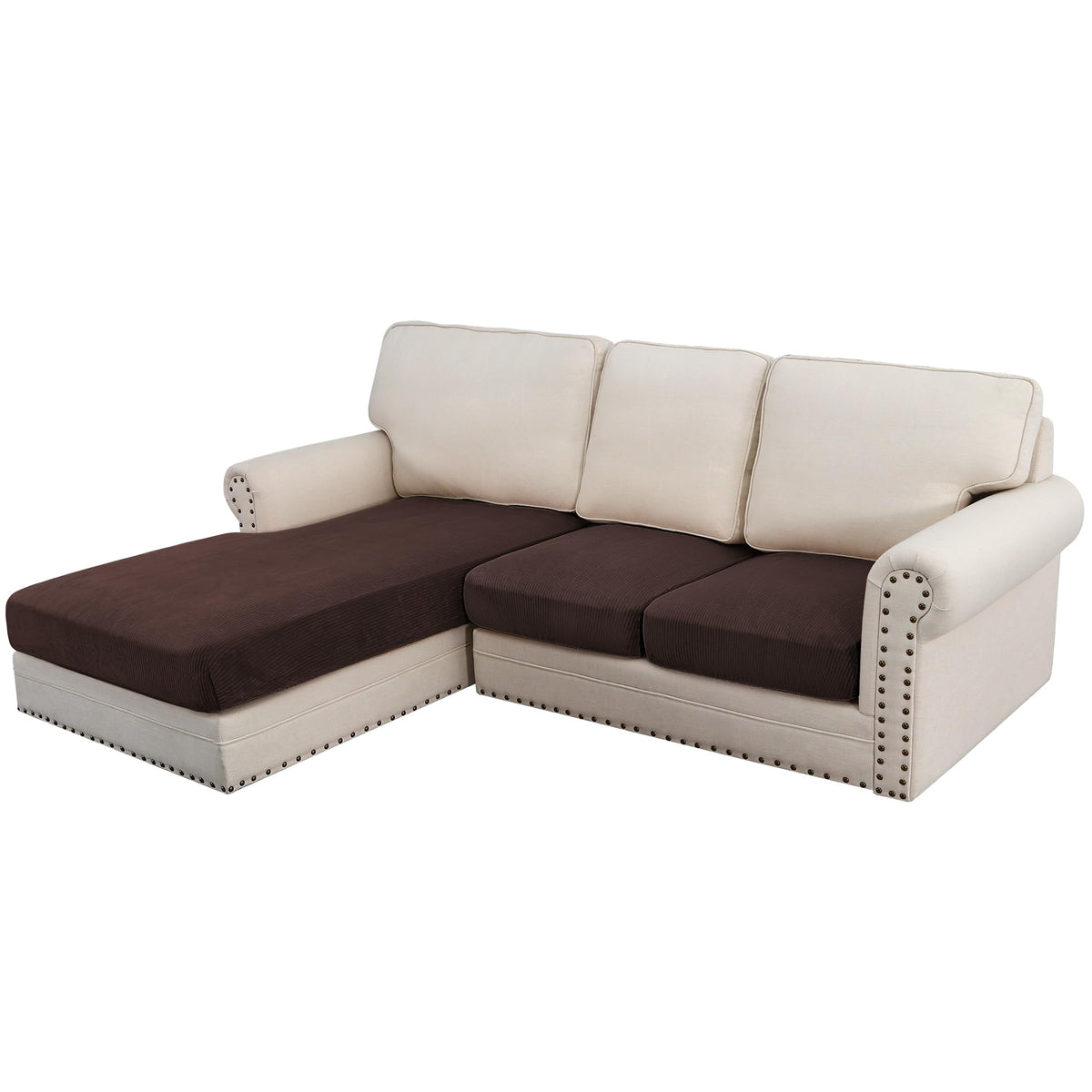 H.VERSAILTEX Velvet Stretch Couch Cushion Cover Plush Cushion Slipcover for Chair Loveseat Sofa Cushion Furniture Protector Seat Cushion Sofa Cover (2 Piece Large Sofa Cushion Covers, Ivory)