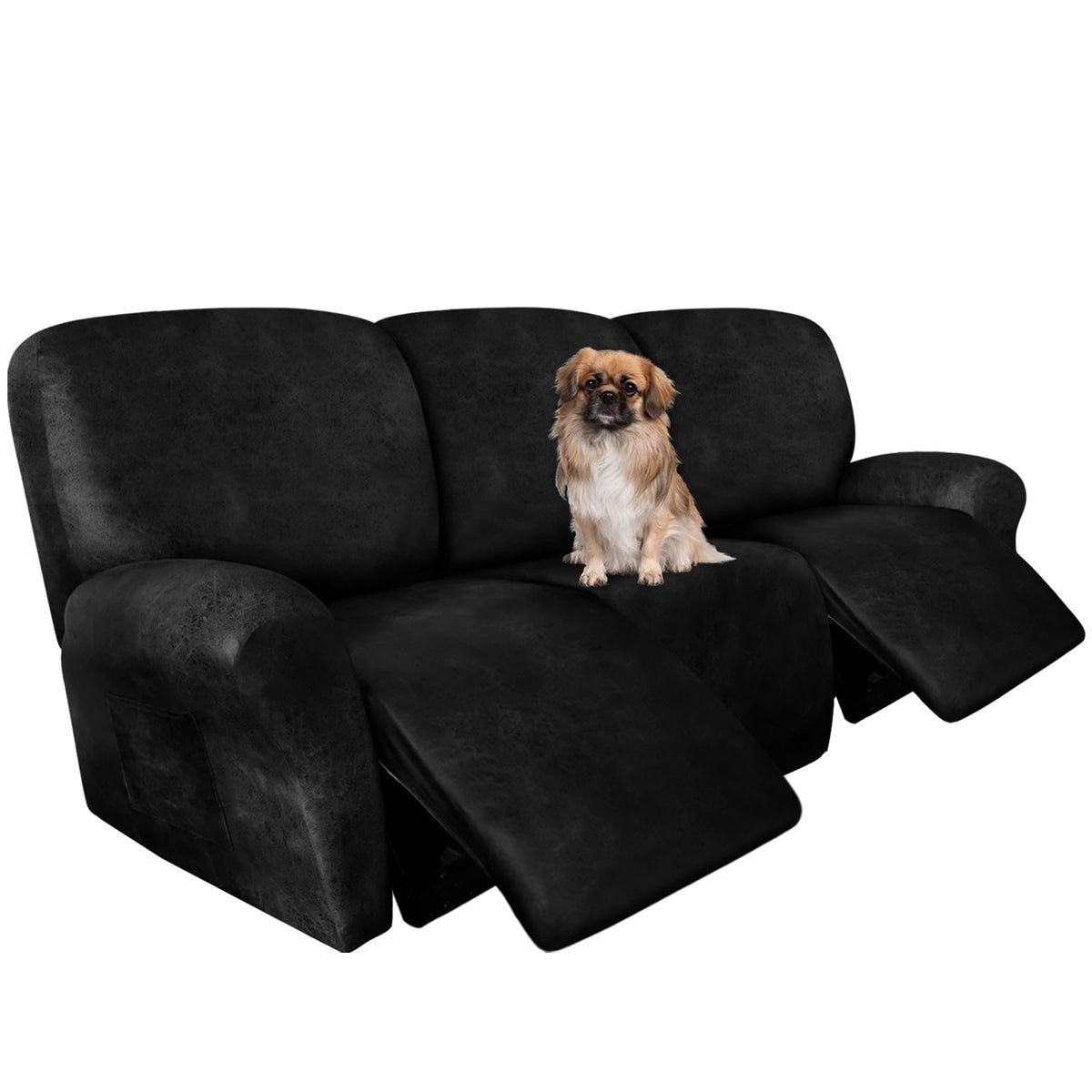 ANARACHON Leather Look Recliner Couch Cover 8-Piece Recliner Sofa Slipcovers 3 Seater for Reclining Couches Furniture Protector Spandex Fabric Washable (Recliner Sofa, Brown)