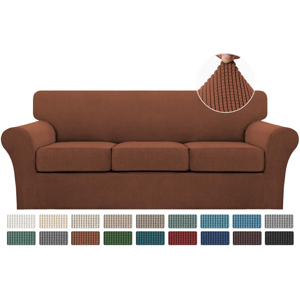 Turquoize 4 Piece Couch Cover Sofa Covers for 3 Cushion Couch Sofa Slipcovers Washable Sofa Cover for Dogs with Individual Couch Cushion Covers Feature Jacquard Fabric(3 Cushion Sofa, Biscotti Beige)