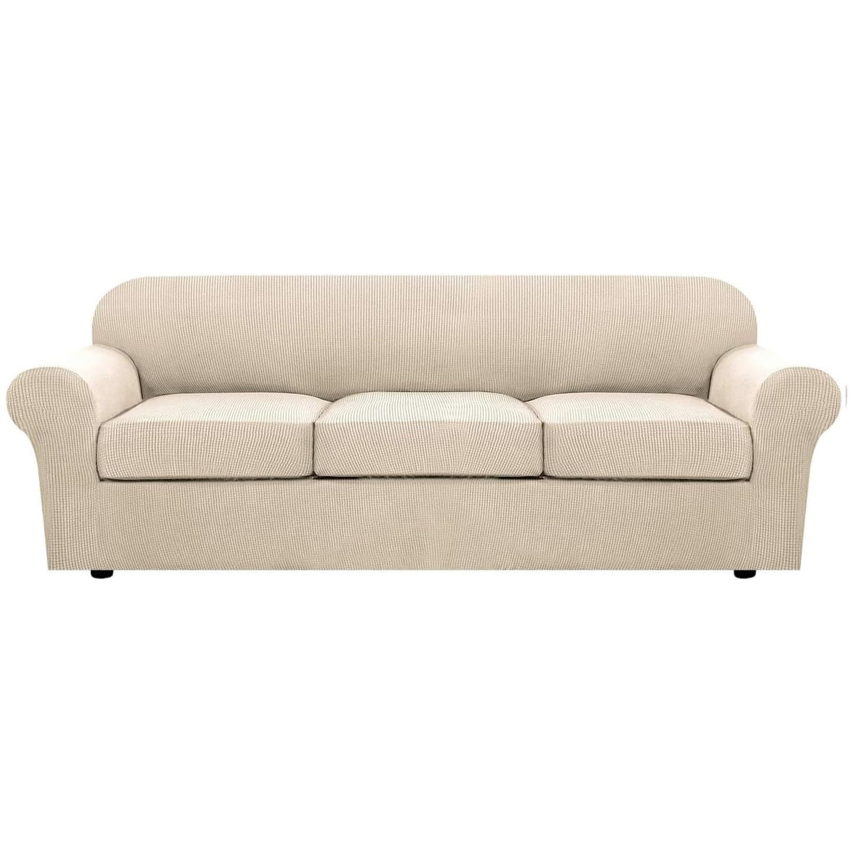 H.VERSAILTEX 4 Piece Stretch Sofa Covers for 3 Cushion Couch Covers for Living Room Furniture Slipcovers (Base Cover Plus 3 Seat Cushion Covers) Upgraded Thicker Jacquard Fabric (Sofa, Grey)