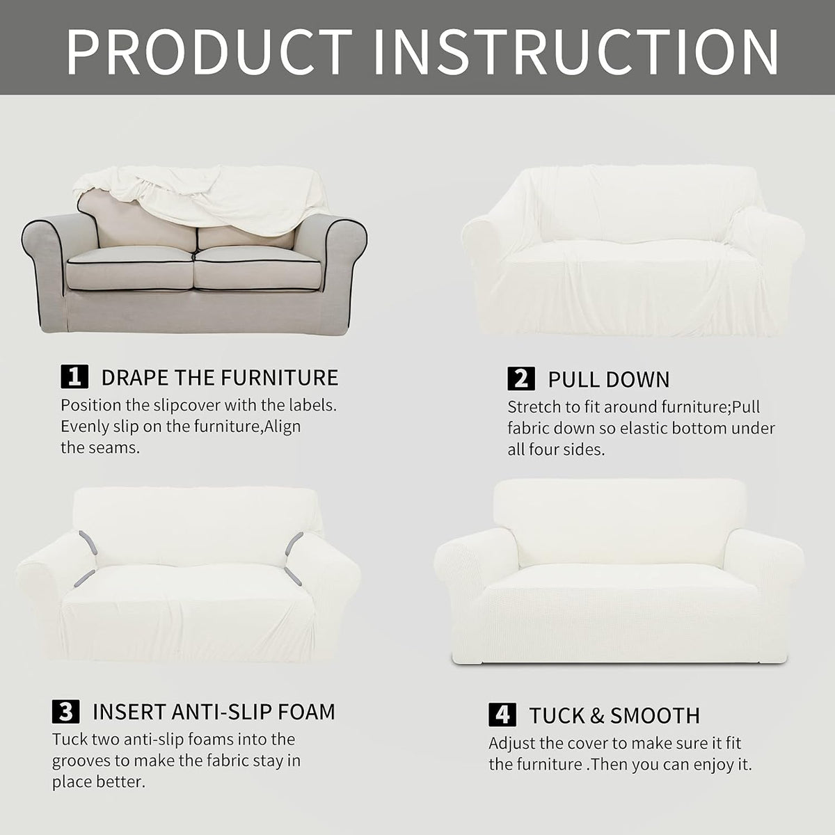 Easy-Going Stretch Couch Covers for Sofa Washable Large Cream
