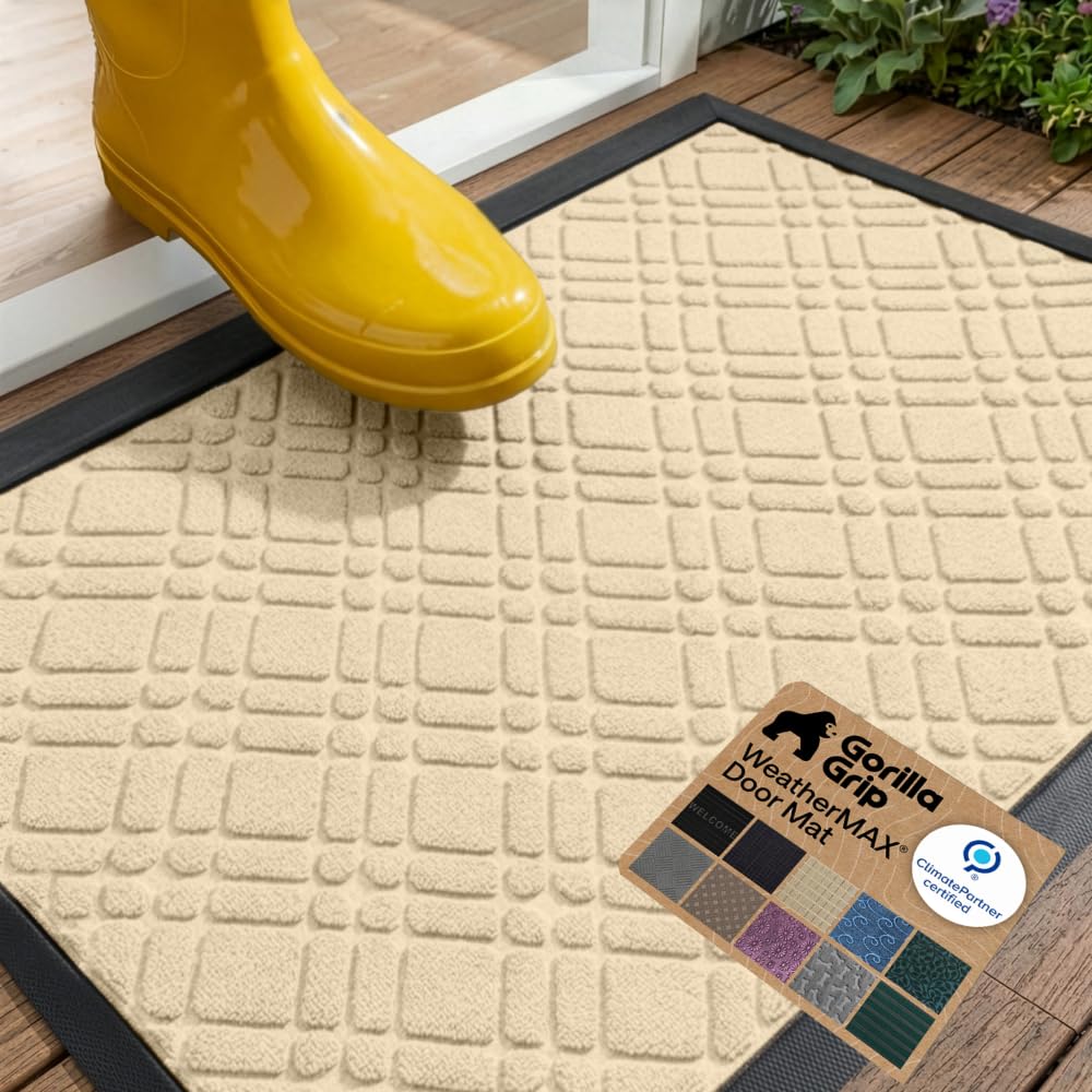 GORILLA GRIP WeatherMAX Door Mat, Indoor Outdoor Use, 29x17 Gray Diamond