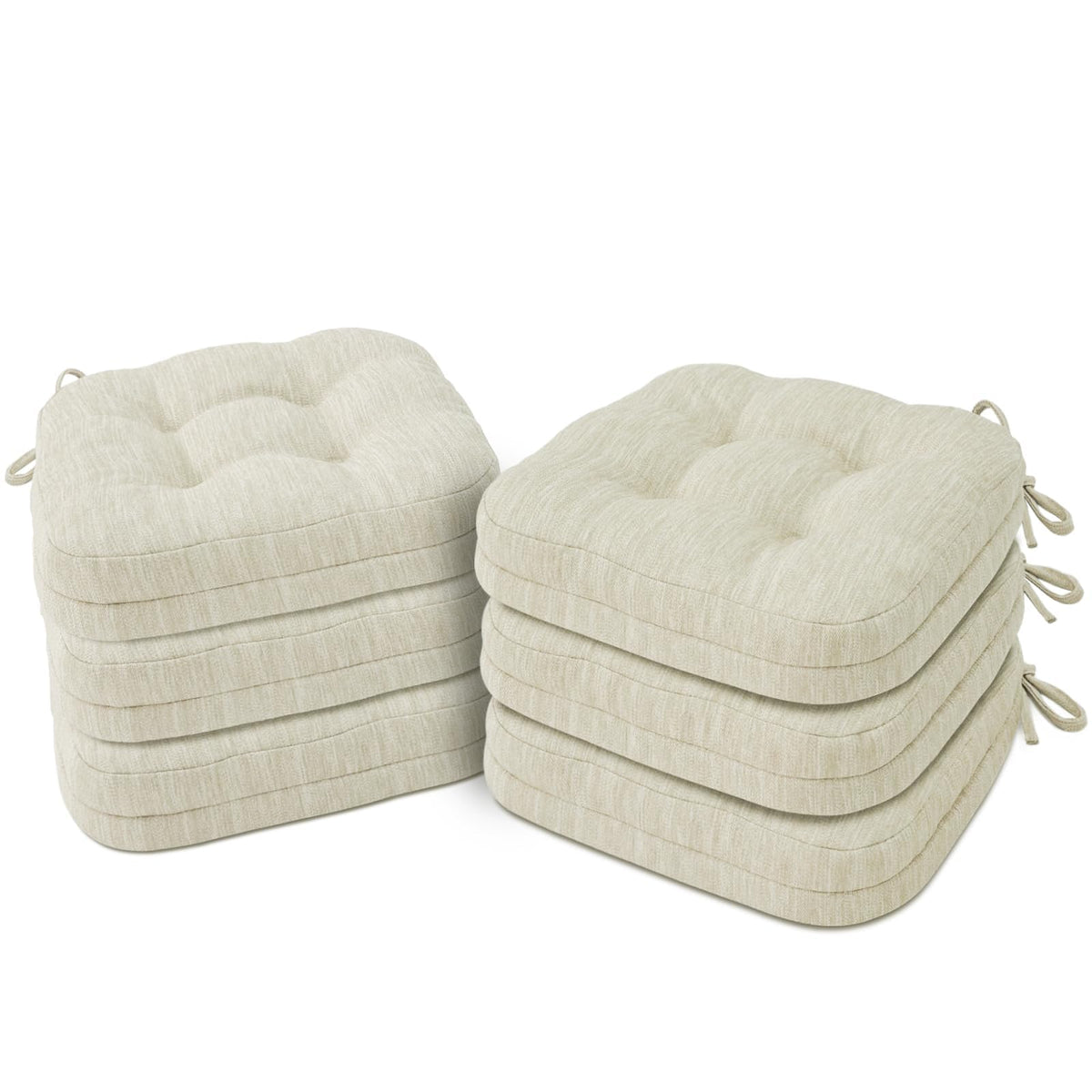 Shinnwa Dining Chair Cushions Set of 6, Dual-Layer Memory Foam Kitchen Chair Cushions, Patented Design Seat Pads with Ties, 16.5 x 16.5 x 3.5in, 6 Pack, Beige