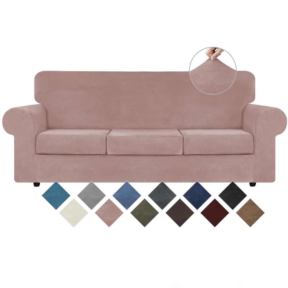 WEERRW 4 Pieces Couch Cover for Sofa Velvet Sofa Covers Washable, Dark Grey