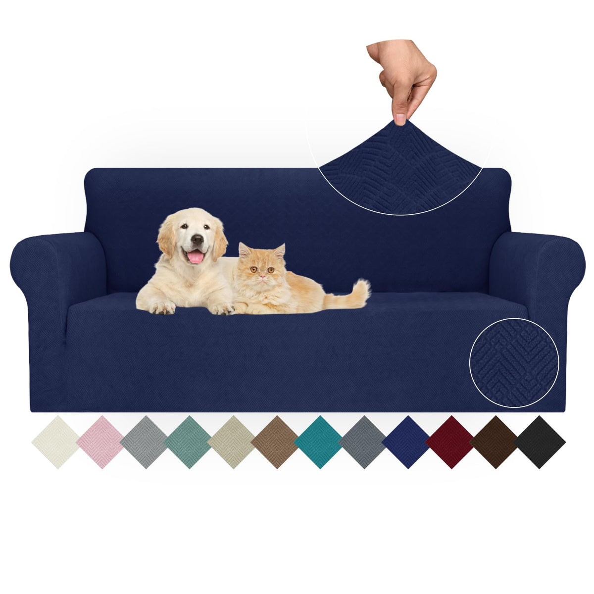 JIVINER High Stretch Couch Covers for 3 Cushion Couch 1-Piece Jacquard Sofa Slipcovers Fitted Washable Sofa Covers with Elastic Bottom Furniture Protector for Kids Pets (Sofa, Light Gray)