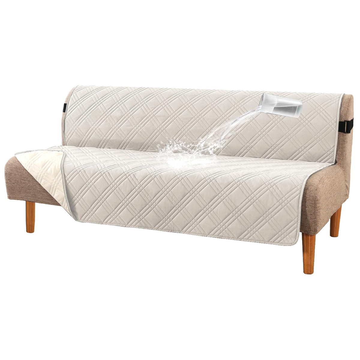 H.VERSAILTEX 100% Waterproof Couch Covers for 3 Cushion Couch Sofa Modern Sofa Slipcovers with Elastic Straps Thick Soft Furniture Protector Pet Friendly(Sofa, Grey/Beige)
